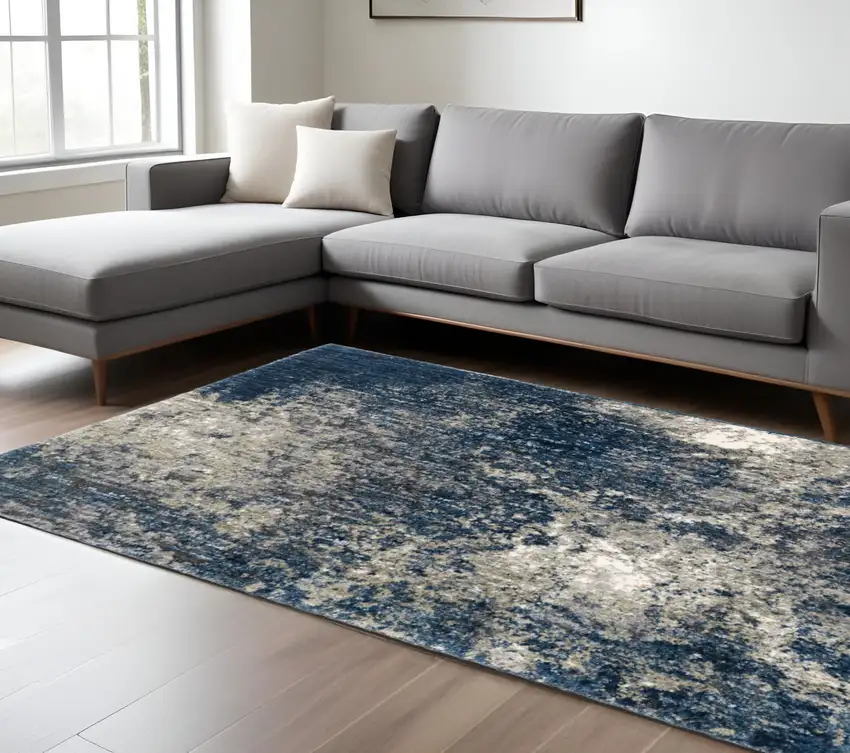 Blue and Gray Abstract Shag Power Loom Area Rug Photo 1