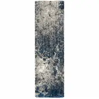 Photo of Blue And Grey Abstract Shag Power Loom Stain Resistant Runner Rug