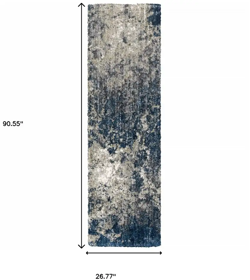 Blue And Grey Abstract Shag Power Loom Stain Resistant Runner Rug Photo 10