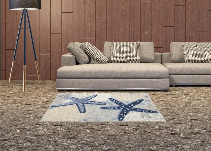 Blue And Grey Animal Print Non Skid Indoor Outdoor Area Rug Photo 2