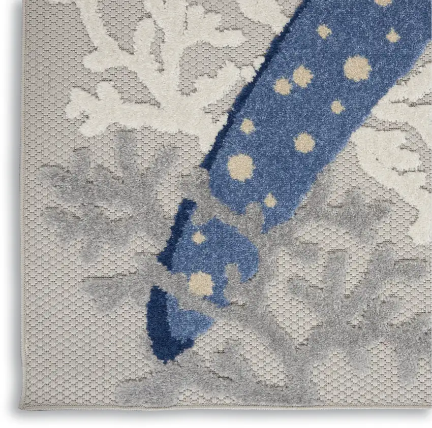 8' Blue And Gray Indoor Outdoor Runner Rug Photo 4