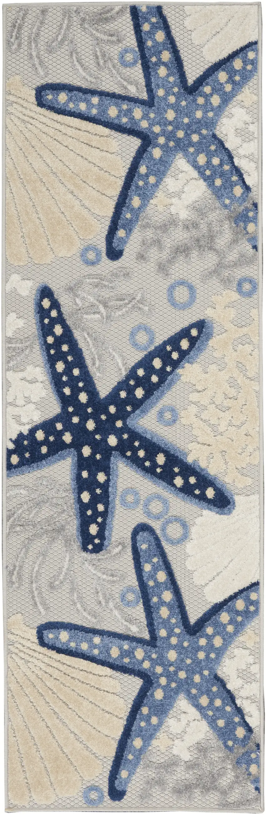 8' Blue And Gray Indoor Outdoor Runner Rug Photo 3