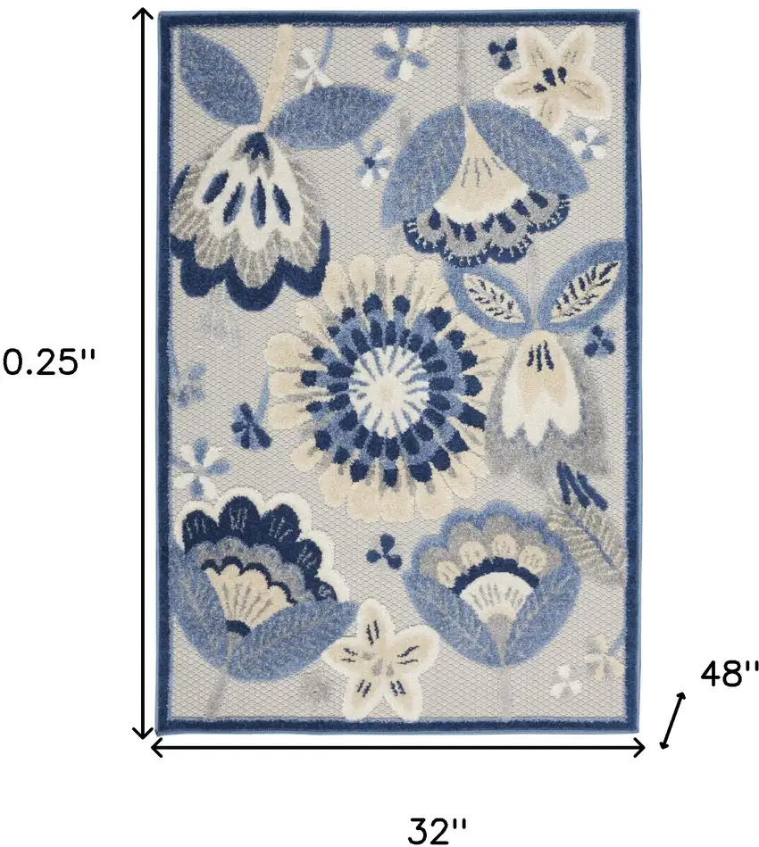 Blue And Grey Floral Non Skid Indoor Outdoor Area Rug Photo 5