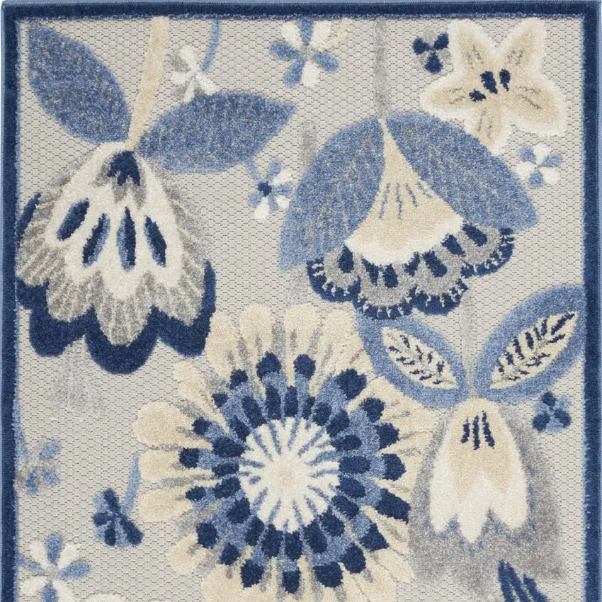 Blue And Grey Floral Non Skid Indoor Outdoor Area Rug Photo 4
