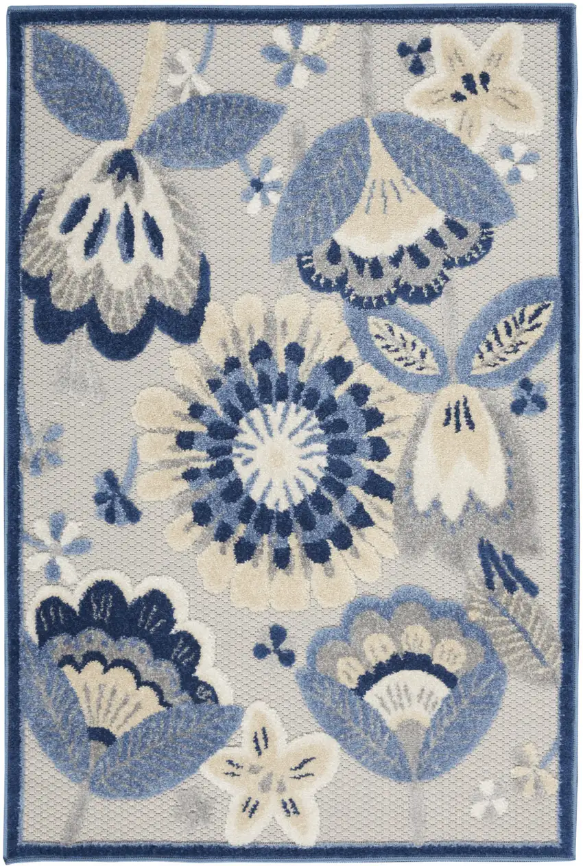 Blue And Grey Floral Non Skid Indoor Outdoor Area Rug Photo 1