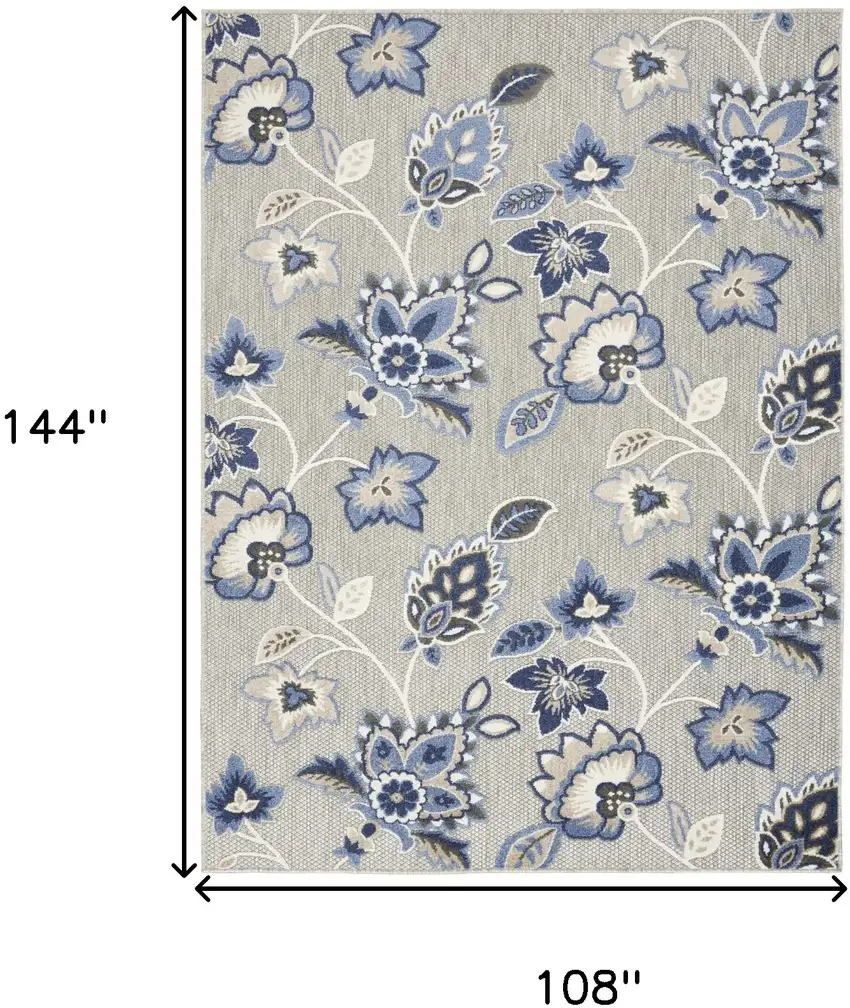 Blue And Grey Floral Stain Resistant Non Skid Area Rug Photo 5