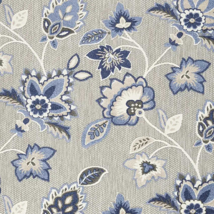 Blue And Grey Floral Stain Resistant Non Skid Area Rug Photo 7