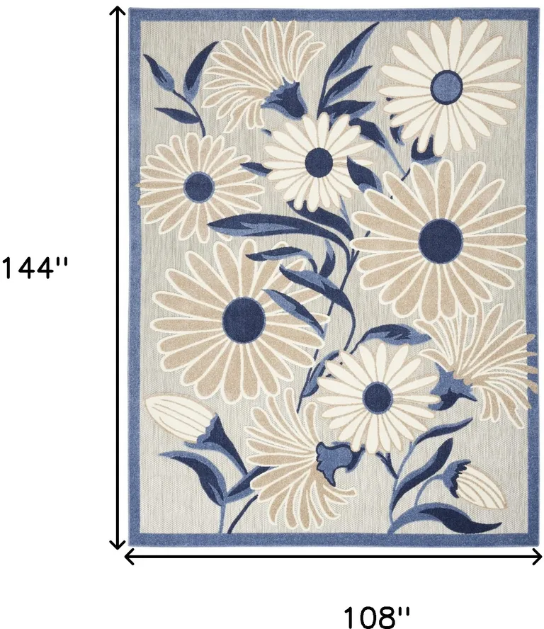 Blue And Grey Floral Stain Resistant Non Skid Area Rug Photo 4
