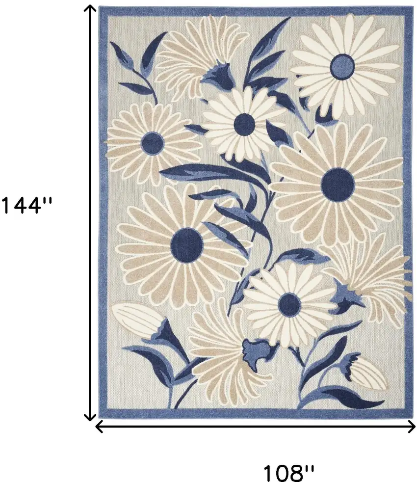 Blue And Grey Floral Stain Resistant Non Skid Area Rug Photo 6