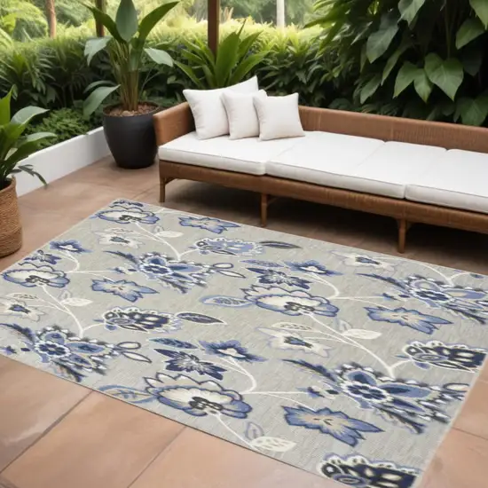 Blue And Grey Floral Stain Resistant Non Skid Area Rug Photo 1