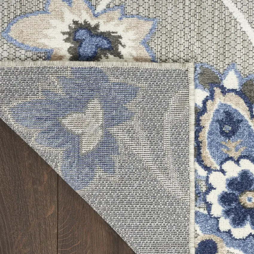 Blue And Grey Floral Stain Resistant Non Skid Area Rug Photo 8