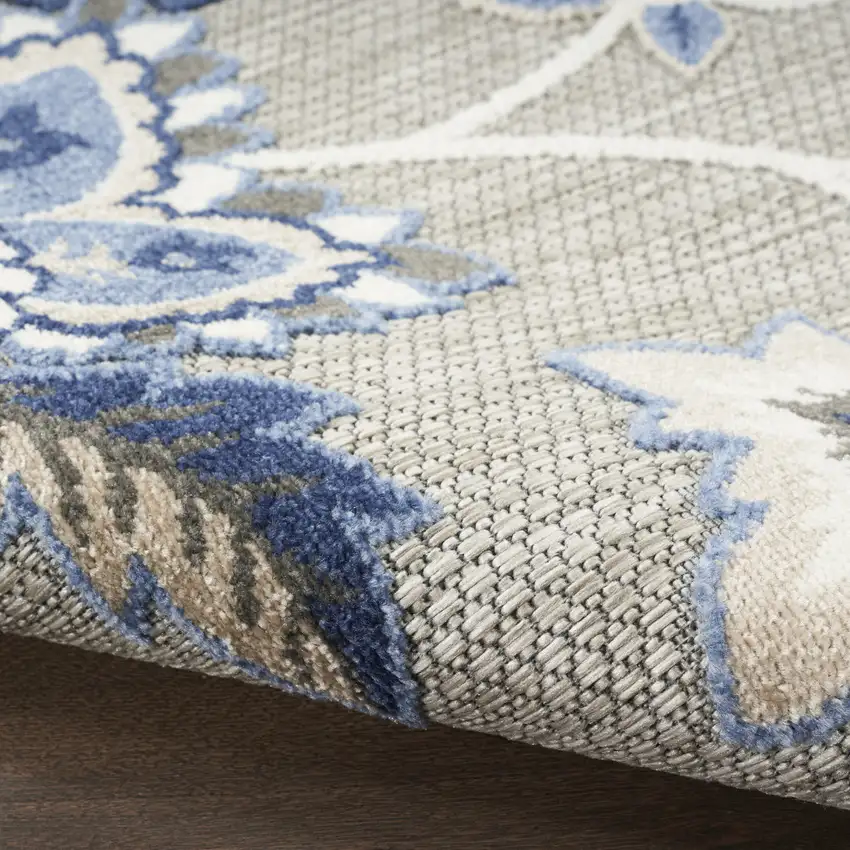 Blue And Grey Floral Stain Resistant Non Skid Area Rug Photo 5