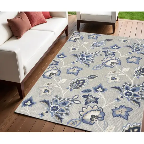 Blue And Grey Floral Stain Resistant Non Skid Area Rug Photo 1
