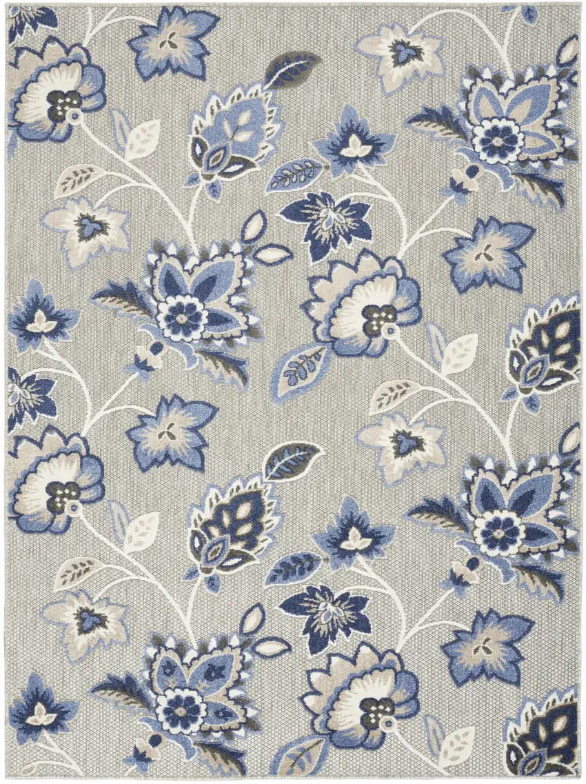Blue And Grey Floral Stain Resistant Non Skid Area Rug Photo 3