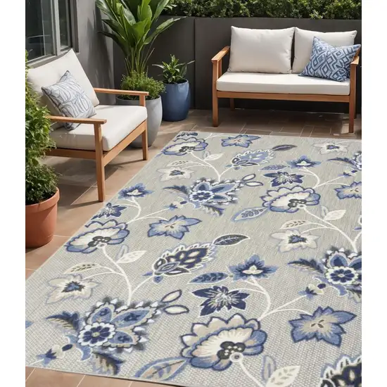 Blue And Grey Floral Stain Resistant Non Skid Area Rug Photo 1