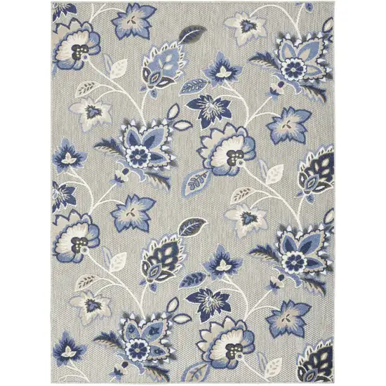 Blue and Gray Floral Non Skid Indoor Outdoor Area Rug Photo 3