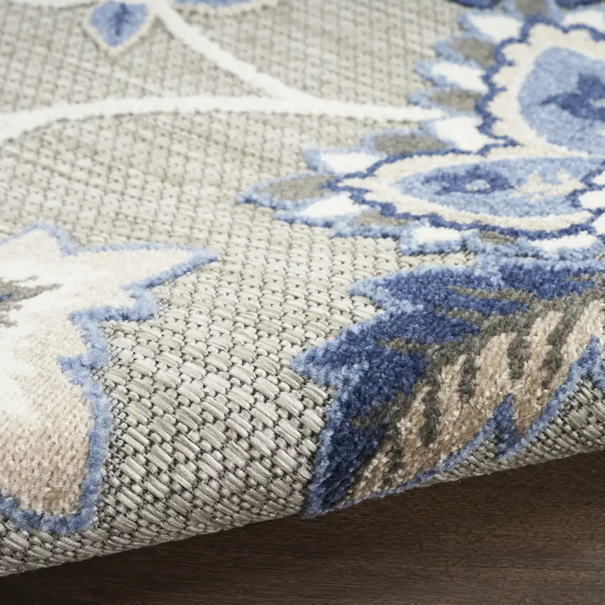 Blue and Gray Floral Non Skid Indoor Outdoor Area Rug Photo 5