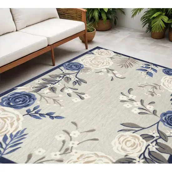 Blue And Grey Floral Stain Resistant Non Skid Area Rug Photo 1