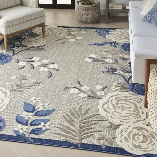 Blue And Grey Floral Stain Resistant Non Skid Area Rug Photo 9