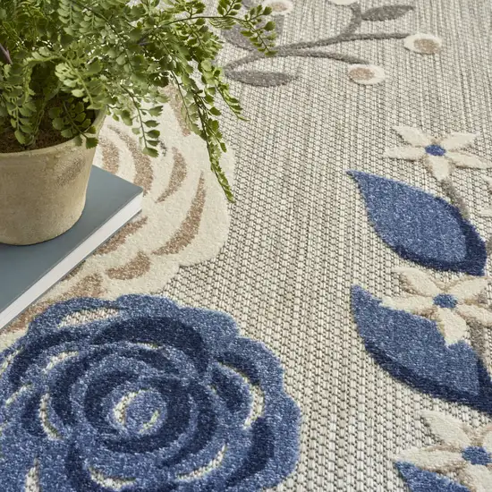 Blue and Gray Floral Non Skid Indoor Outdoor Area Rug Photo 8