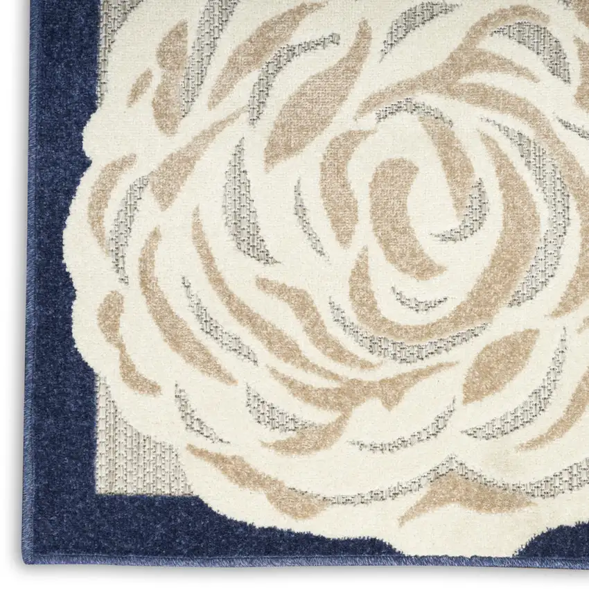 Blue and Gray Floral Non Skid Indoor Outdoor Area Rug Photo 3