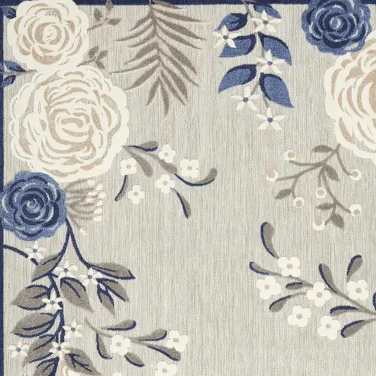 Blue and Gray Floral Non Skid Indoor Outdoor Area Rug Photo 6