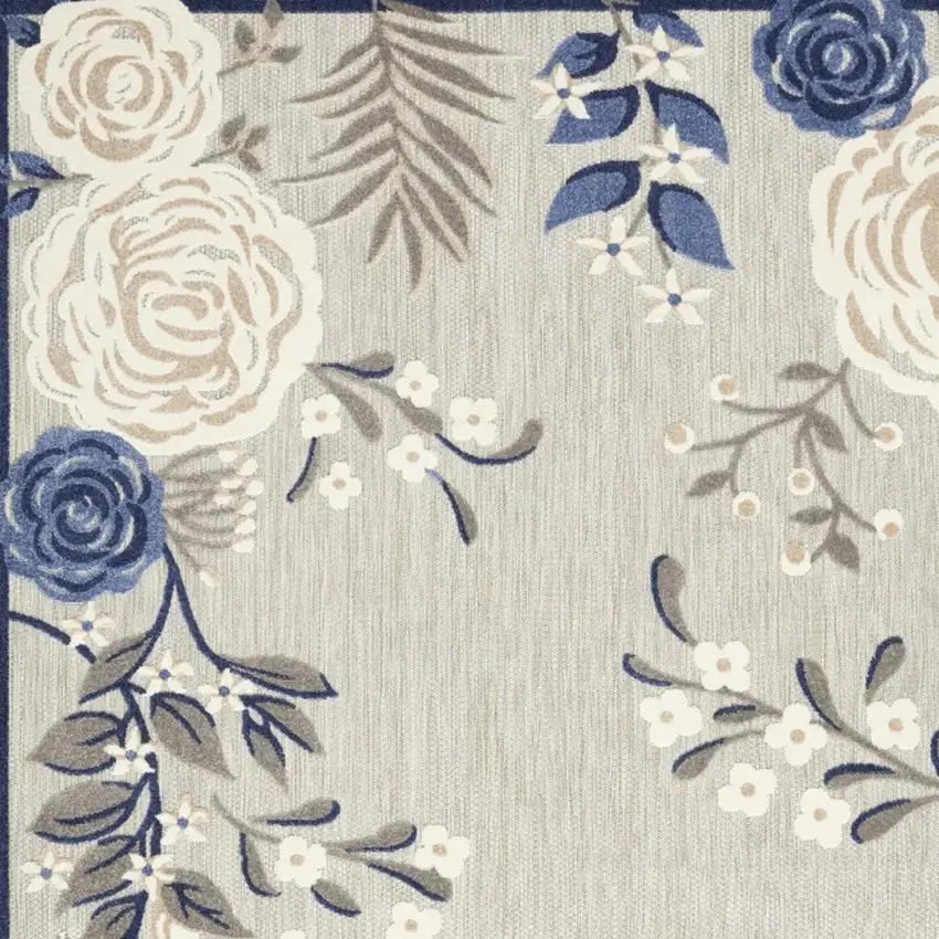 Blue and Gray Floral Non Skid Indoor Outdoor Area Rug Photo 6