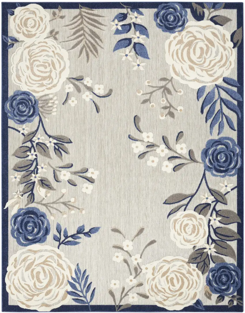 Blue and Gray Floral Non Skid Indoor Outdoor Area Rug Photo 1