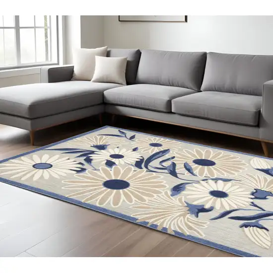 Blue And Grey Floral Stain Resistant Non Skid Area Rug Photo 2