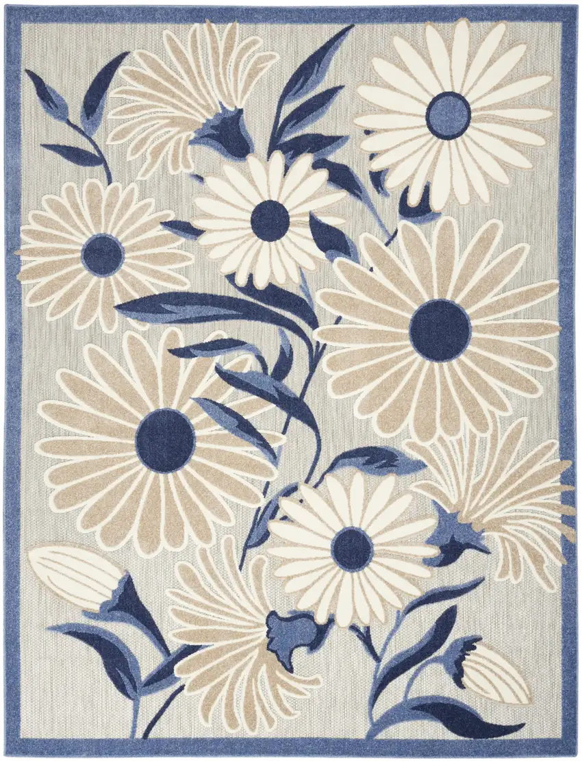 Blue And Grey Floral Stain Resistant Non Skid Area Rug Photo 4