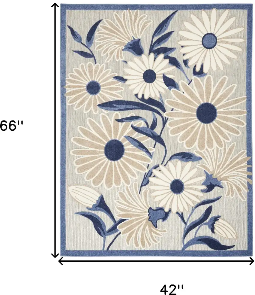 Blue And Grey Floral Stain Resistant Non Skid Area Rug Photo 6