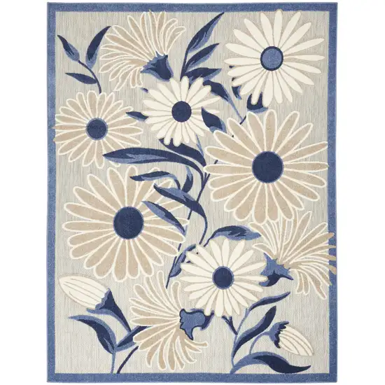 Blue and Gray Floral Non Skid Indoor Outdoor Area Rug Photo 3