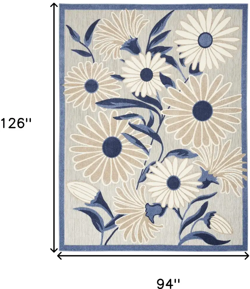 Blue And Grey Floral Stain Resistant Non Skid Area Rug Photo 6