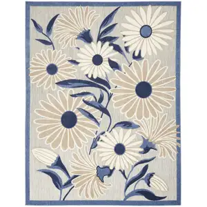 Photo of Blue And Grey Floral Stain Resistant Non Skid Area Rug