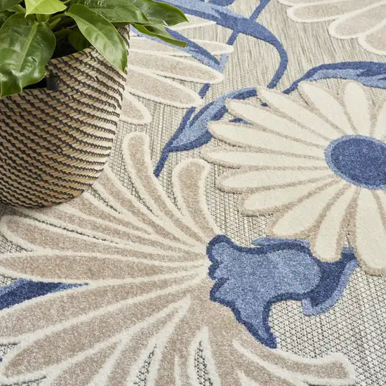 Blue and Gray Floral Non Skid Indoor Outdoor Area Rug Photo 9