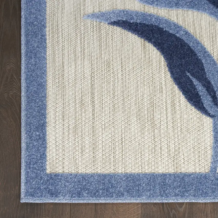 Blue and Gray Floral Non Skid Indoor Outdoor Area Rug Photo 6