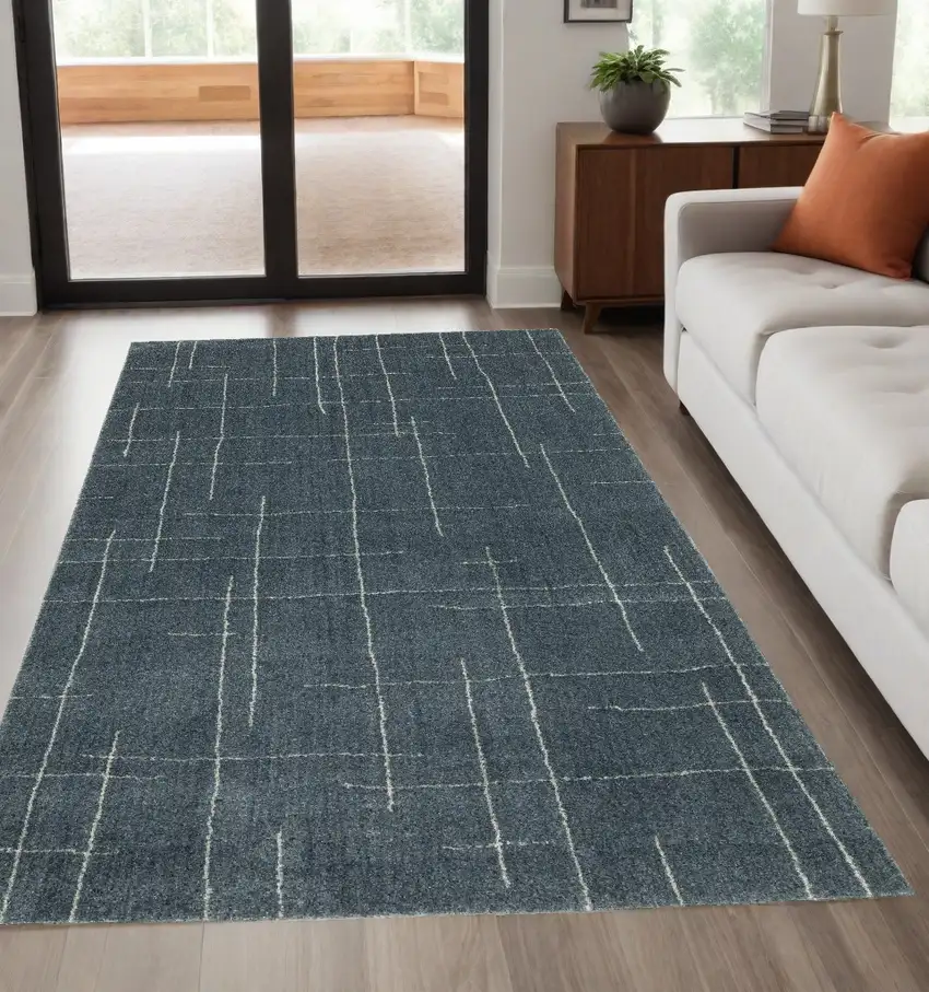 Blue and Gray Geometric Power Loom Area Rug Photo 1