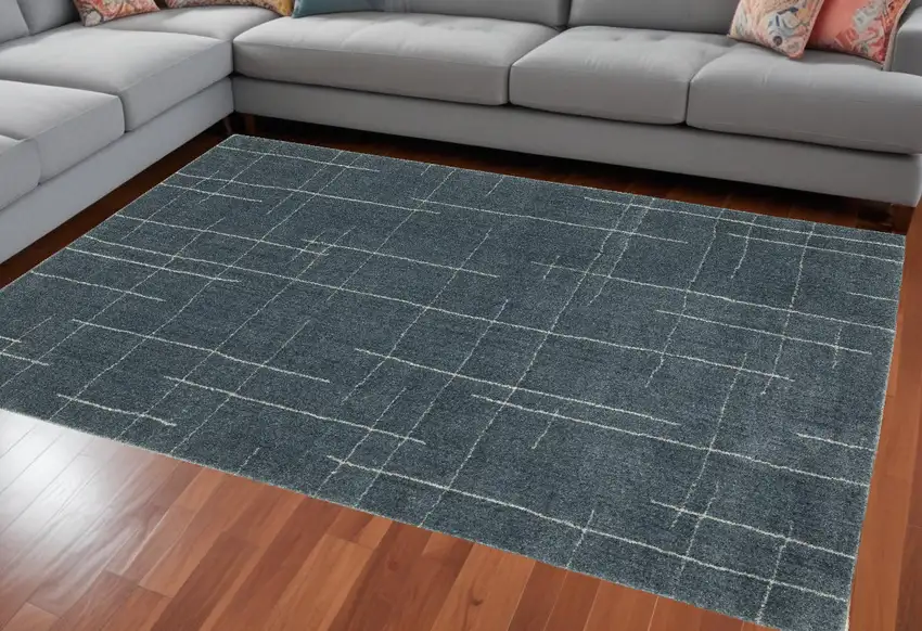 Blue and Gray Geometric Power Loom Area Rug Photo 1