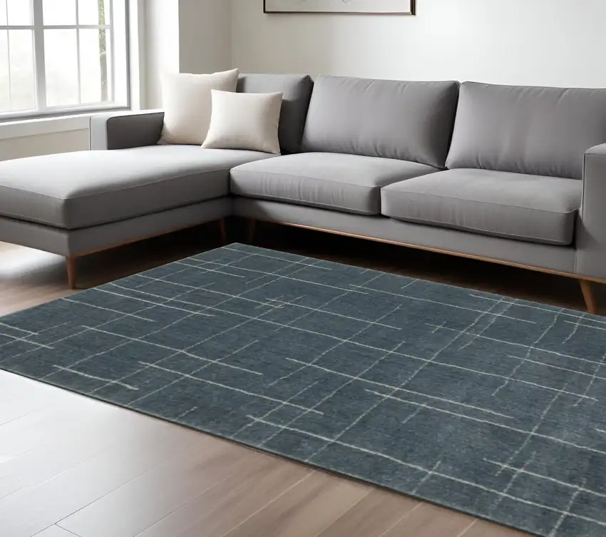 Blue and Gray Geometric Power Loom Area Rug Photo 1