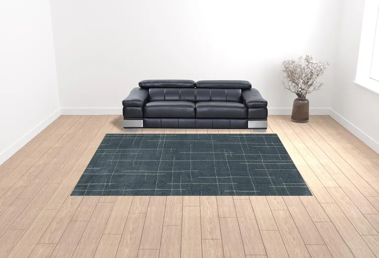 Blue And Grey Geometric Power Loom Stain Resistant Area Rug Photo 2