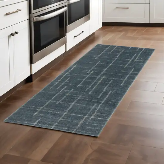 8' Blue And Gray Geometric Runner Rug Photo 1