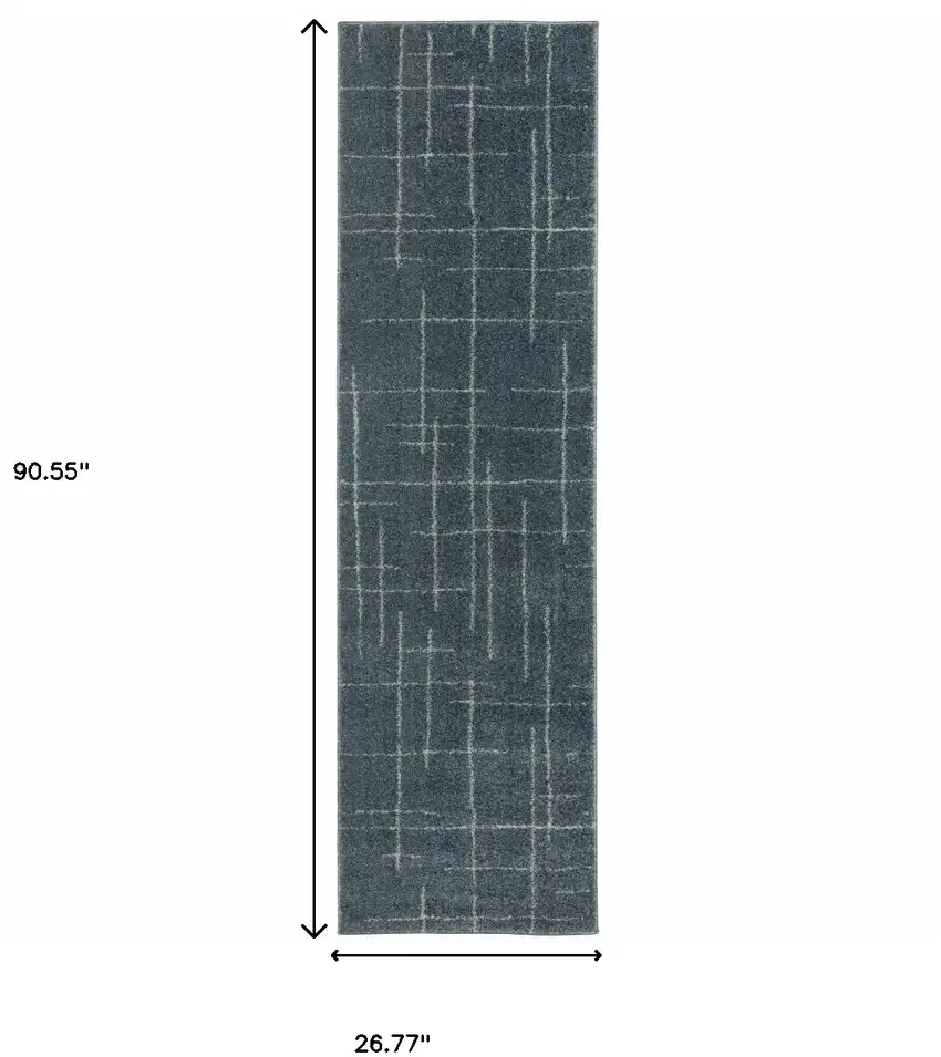 Blue and Gray Geometric Power Loom Runner Rug Photo 3