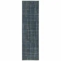 Photo of Blue And Grey Geometric Power Loom Stain Resistant Runner Rug