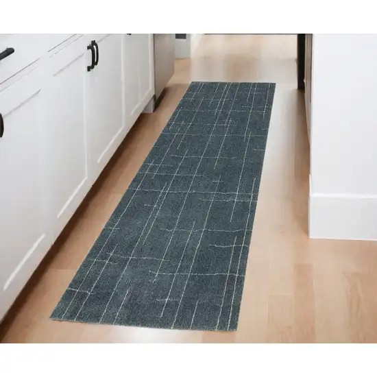 Blue and Gray Geometric Power Loom Runner Rug Photo 1