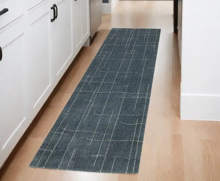Blue and Gray Geometric Power Loom Runner Rug Photo 1