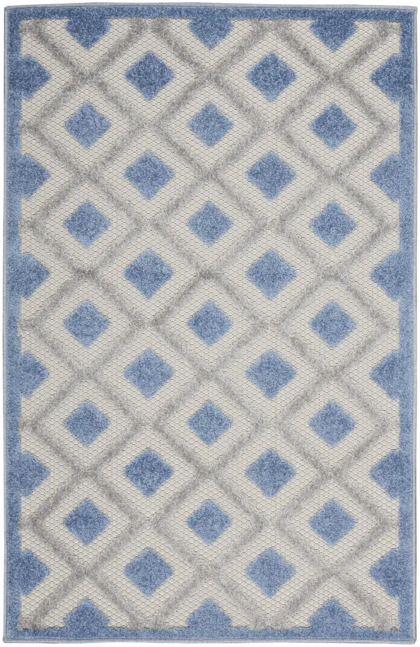 Blue And Grey Gingham Non Skid Indoor Outdoor Area Rug Photo 1
