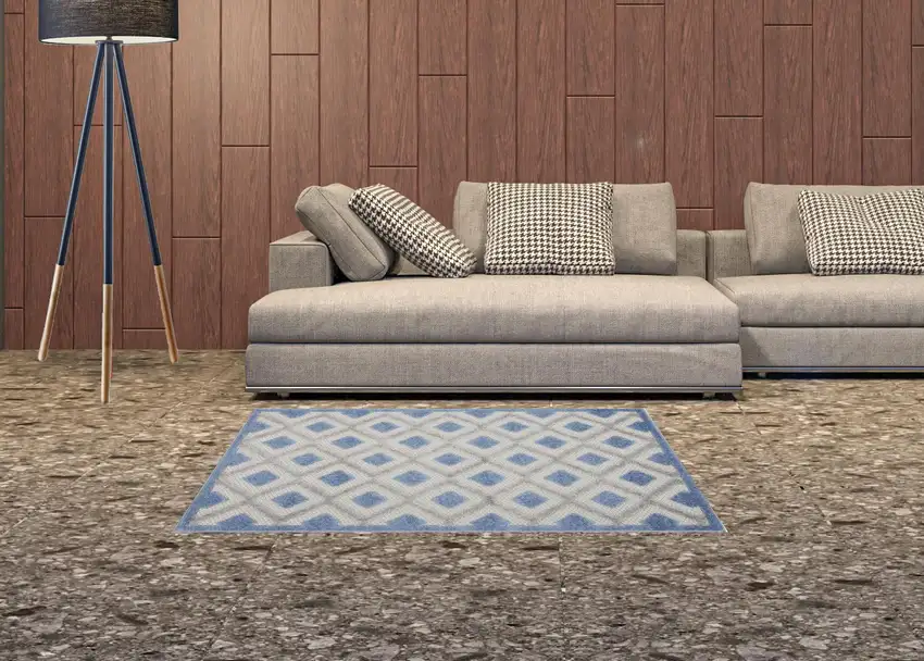 Blue And Grey Gingham Non Skid Indoor Outdoor Area Rug Photo 2