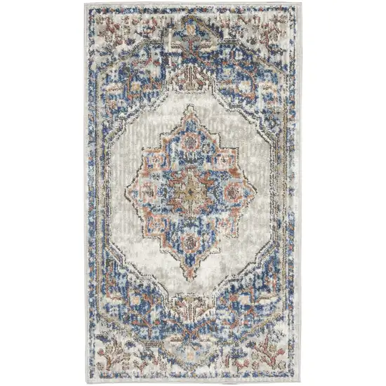 Blue And Grey Oriental Power Loom Non Skid Area Rug Photo 7