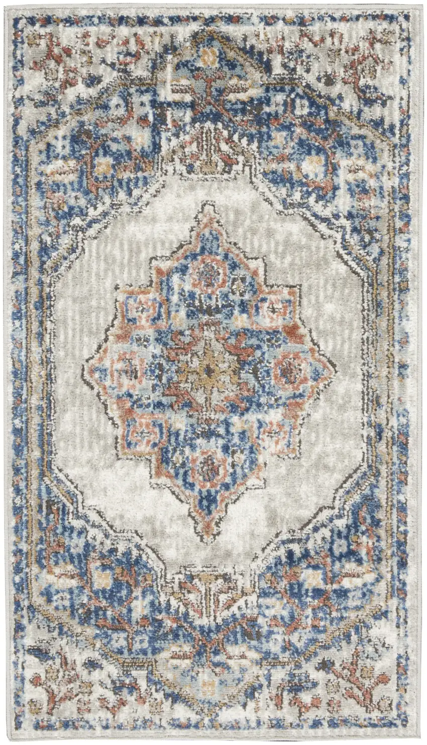 Blue And Grey Oriental Power Loom Non Skid Area Rug Photo 7