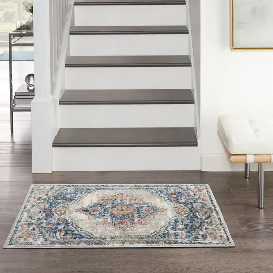 Blue And Grey Oriental Power Loom Non Skid Area Rug Photo 5